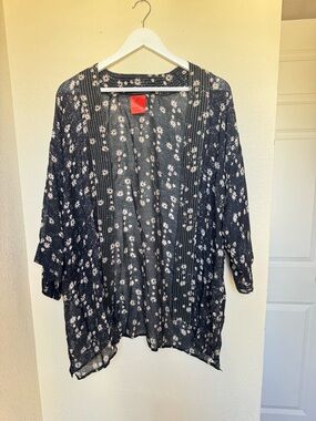 Navy Floral Open Kimono Cardigan